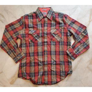 Vintage Bull Run Rugged Wear PLAID FLANNEL Button Down SHIRT Men's Medium